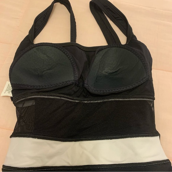 Anne Cole Collection black white one piece suit with flattering mesh at waist 10 - Picture 9 of 14